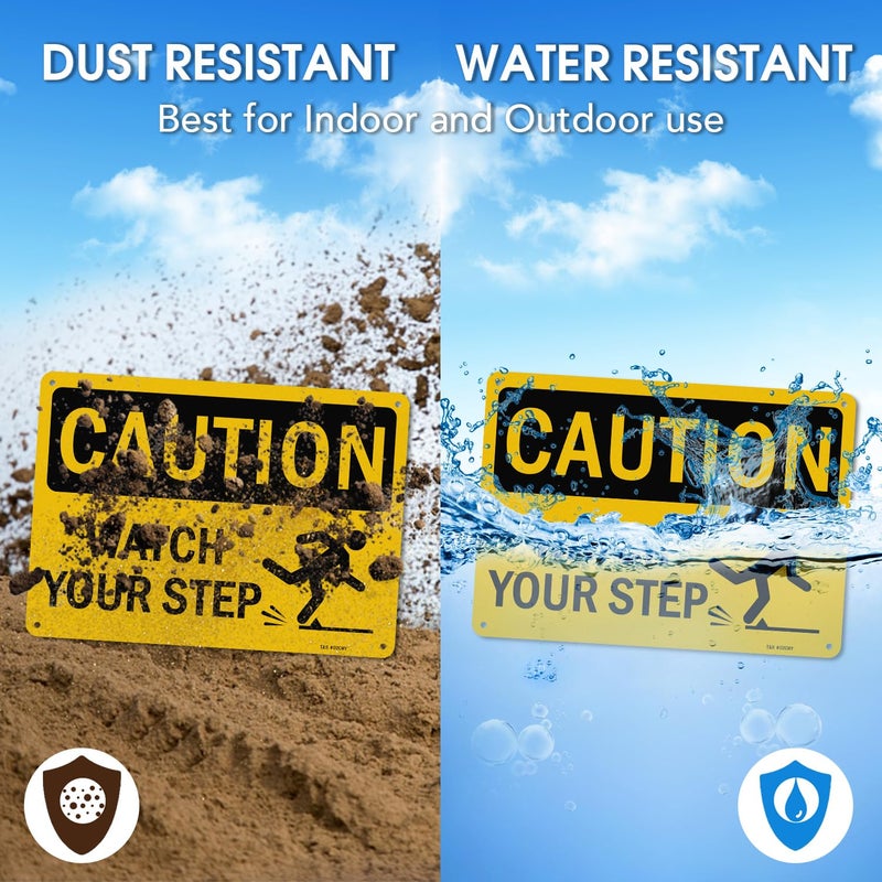 TR Caution Watch Your Step Signs - 4 Pack - 10 x 7 Inches Rust Free .040 Aluminum -Reflective, UV Protected, Waterproof, Weatherproof and Fade Resistant - 4 Pre-drilled Holes - Image 4